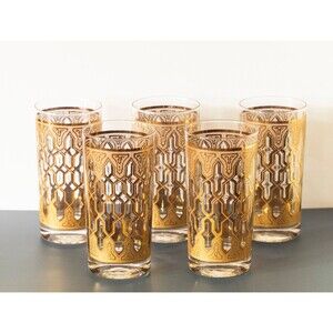 MCM Culver Style Vintage Barware Gold Star HighBall Willet Stanton Signed x FIVE